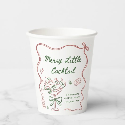 Drawn Merry Little Cocktail Christmas Party 紙コップ (正面)