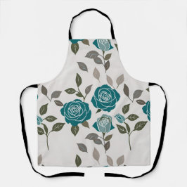 Drawn Roses In Muted Blues And Greens  エプロン