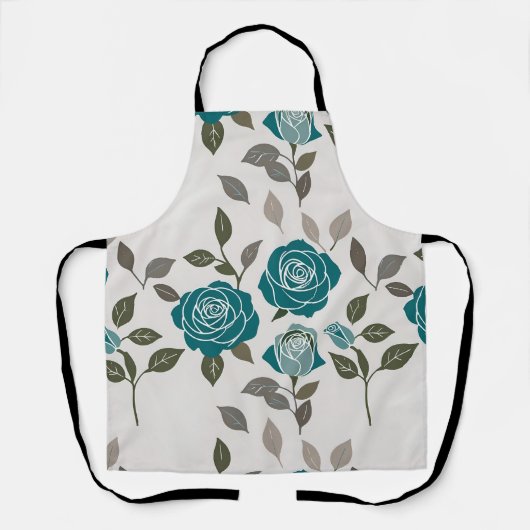 Drawn Roses In Muted Blues And Greens  エプロン (正面)