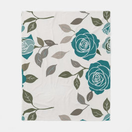 Drawn Roses In Muted Blues And Greens  フリースブランケット