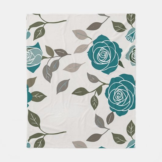 Drawn Roses In Muted Blues And Greens  フリースブランケット (正面)