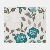 Drawn Roses In Muted Blues And Greens  フリースブランケット (正面(横))