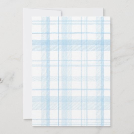 Drawn Silly Goose blue Gingham Ribbon Baby Shower 招待状 (裏面)