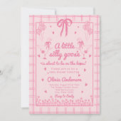 Drawn Silly Goose pink Gingham Ribbon Baby Shower 招待状 (正面)