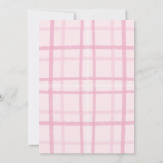 Drawn Silly Goose pink Gingham Ribbon Baby Shower 招待状 (裏面)