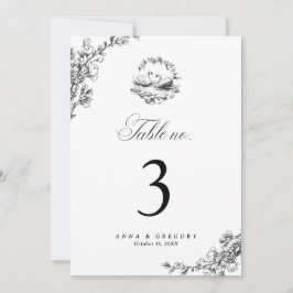 Drawn Vintage Swan 5x7 Wedding Table Number 3 招待状