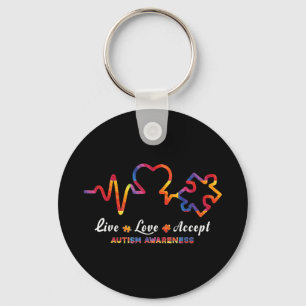 Drawstring closurelive, love, accept, autism, awar キーホルダー