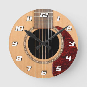 Dreadnobed Acoustic 6弦ギターと数字 ラウンド壁時計