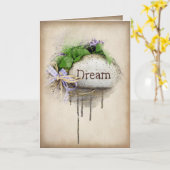 DREAM文字を石に彫った カード (黄色い花)
