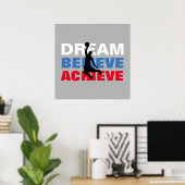 Dream Believe Achieve Basketball Inspirational ポスター (ホームオフィス)