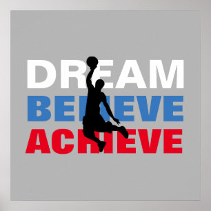Dream Believe Achieve Basketball Inspirational ポスター
