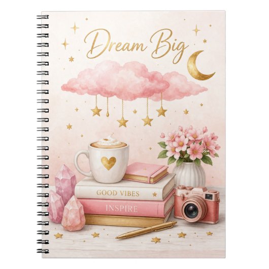 Dream Big Aesthetic Notebook 💖 Cute Pink Journal ノートブック (正面)