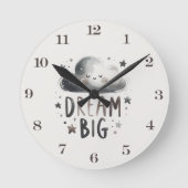Dream Big Cloud and Stars Nursery Wall Clock ラウンド壁時計 (正面)