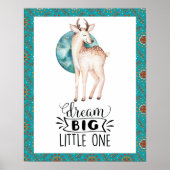 Dream Big Deer ボホ ブルー 境界線の幼児部屋 アート ポスター (正面)