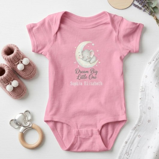 Dream Big Elephant on Moon  Personalized Bodysuit ベビーボディスーツ