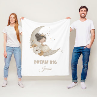 Dream Big Fairy Moon Child – Personalized Name フリースブランケット