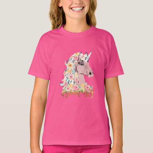 Dream Big Floral Unicorn Tシャツ (正面)