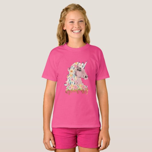 Dream Big Floral Unicorn Tシャツ (正面フル)