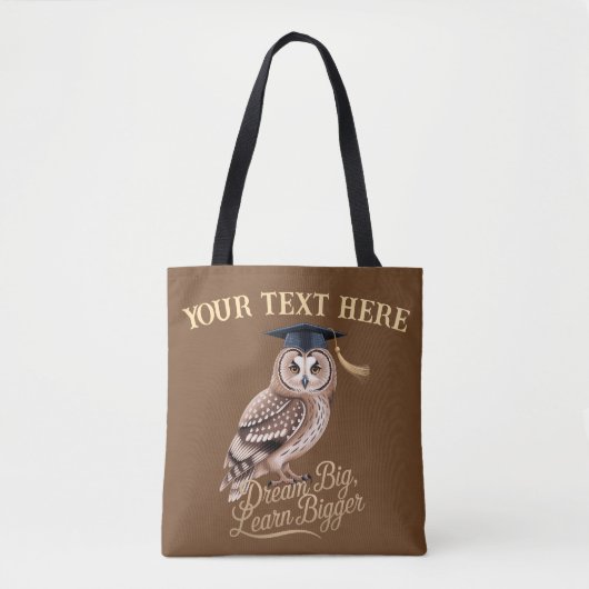 Dream Big Learn Bigger Personalized Owl Graduation トートバッグ (正面)
