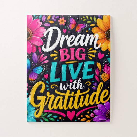 Dream Big Live with Gratitude-Butterfly Inspiratio ジグソーパズル (縦)