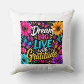 Dream Big Live with Gratitude – Colorful Floral クッション (裏面)