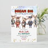 Dream Big Reindeer Career Theme Kids Birthday 招待状 (スタンド正面)
