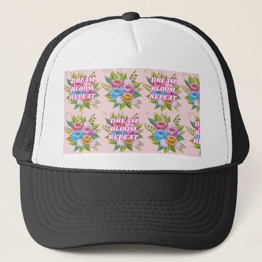 Dream Bloom Repeat Floral Motivational Hat キャップ (正面)
