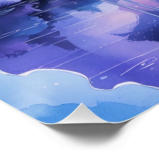 Dream Bridge – Surreal Watercolor Night Poster ポスター (コーナー)