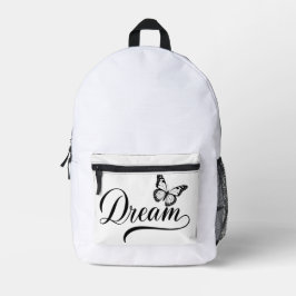 Dream Butterfly - 洗練されたブラックスクリプトのインスピレーション プリントバックパック