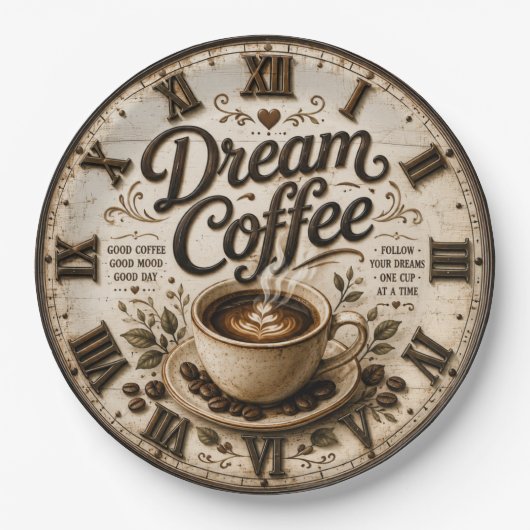 Dream Coffee Rustic Farmhouse Bar Kitchen Decor ペーパープレート (正面)