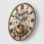 Dream Coffee Rustic Farmhouse Bar Kitchen Decor ラージ壁時計 (傾斜)