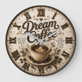 Dream Coffee Rustic Farmhouse Bar Kitchen Decor ラージ壁時計 (正面)