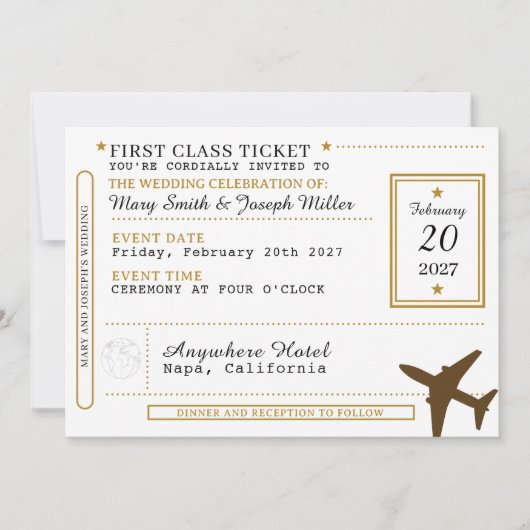 Dream Destination Wedding Black & Gold Ticket  招待状 (正面)