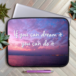 Dream It Do It 引用符 紫色の海 オレンジ色の夕焼け 写真 ラップトップスリーブ