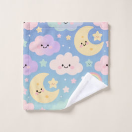 Dream Sky Blanket, Cute Clouds, Moons & Stars ウォッシュタオル