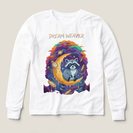 Dream Weaver: Whimsical Raccoon Moon Art T-Shirt (デザイン正面)