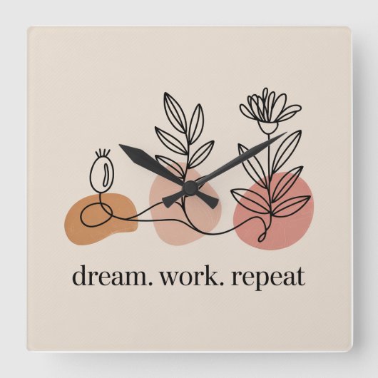 Dream. Work. Repeat スクエア壁時計 (正面)