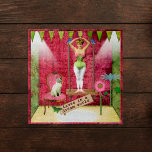 Dream World Vintage Funky Ballerina Altered Art  ジグソーパズル<br><div class="desc">Fun 20x20" square puzzle design is a vintage funky vignette that features tinted ballerina / acrobat antique photo cutout on swing with washi tape "lives in a dream world" caption,  cat on pink chair,  funky flowered and a pink and green vintage look stage.</div>