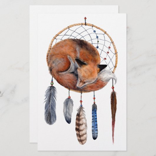 Dreamcatcherで眠っているアカギツネ 便箋 (正面/裏面)
