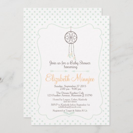 Dreamcatcherのベビーシャワーの招待のニュートラル色 招待状 (正面/裏面)