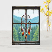 Dreamcatcher and Mountains | Happy Birthday カード (黄色い花)