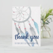 Dreamcatcher Blue Boho Baby Showerありがとう サンキューカード (スタンド正面)