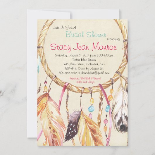Dreamcatcher Bridal Shawer Invitation 5x7 Boho 招待状 (正面)