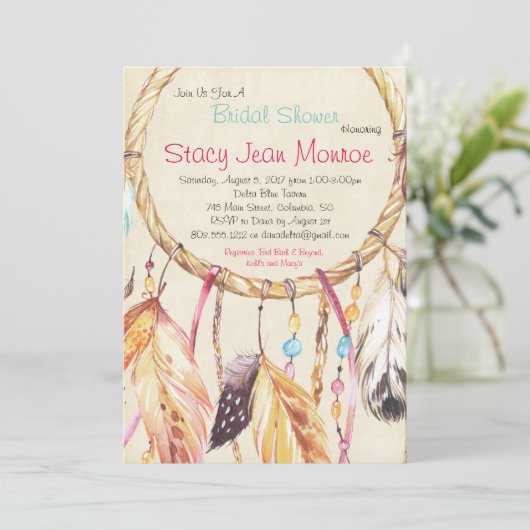 Dreamcatcher Bridal Shawer Invitation 5x7 Boho 招待状 (スタンド正面)