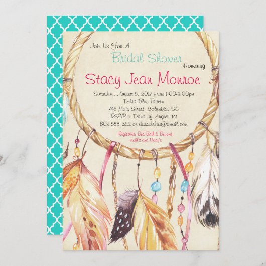 Dreamcatcher Bridal Shawer Invitation 5x7 Boho 招待状 (正面/裏面)