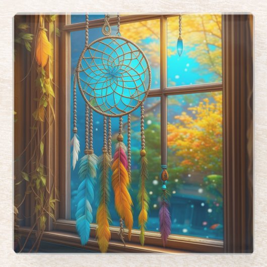 Dreamcatcher in Window Boho ガラスコースター (正面)
