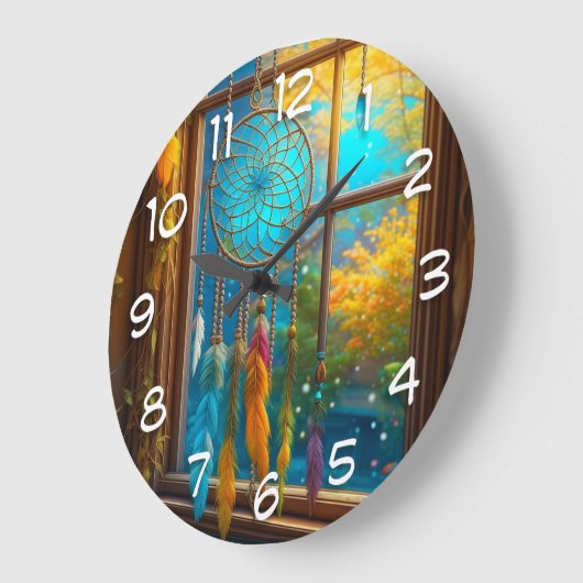 Dreamcatcher in Window Boho ラージ壁時計 (傾斜)