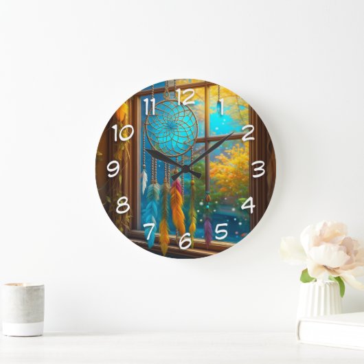 Dreamcatcher in Window Boho ラージ壁時計 (ホーム)