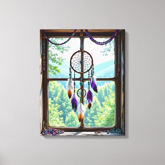 Dreamcatcher in Window | Boho Art キャンバスプリント (正面)