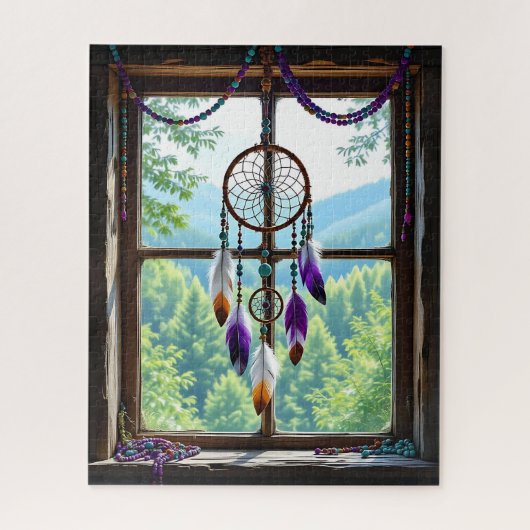 Dreamcatcher in Window | Boho Art ジグソーパズル (縦)